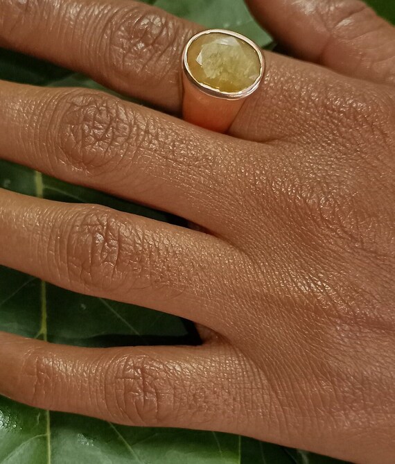 Yellow Sapphire Ring, 22K Gold Fill, Signet Ring, 925 Sterling 