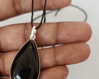 Natural Black Onyx Pendant, 925 Sterling Silver Pendant, Teardrop Gemstone Pendant, Bezel Setting, Silver Pendant, Handmade Pendant