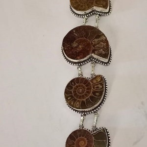 Bracciale in ammonite naturale, bracciale in fossile di ammonite, bracciale in argento sterling 925, bracciale fatto a mano, bracciale regolabile, regalo per tutti