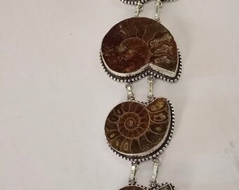 Pulseira de Fóssil de Amonita Natural: Feita à mão em Prata de Lei 925, Ajustável - Presente para o Dia das Mães