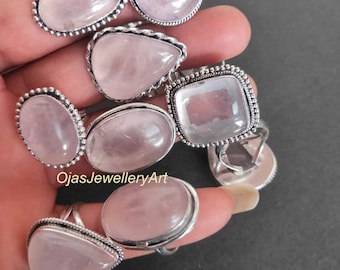 Rose Quartz Gemstone Ring 925 Sterling Silver Plated Ring Handmade Ring Rose Quartz Ring Anniversary Gift Jewelry. Gift For All