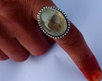 Natural Prehnite Gemstone Ring, 925 Sterling Silver Boho Statement Ring, Handmade Green Crystal Jewelry, Unique Mother's Day Gift for Her