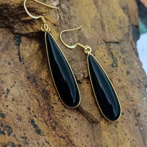 Brincos de pedra preciosa de ônix preta natural/brincos de prata esterlina sólida 925/brincos de casamento/brincos pendurados de prata de ônix preta/presente de aniversário
