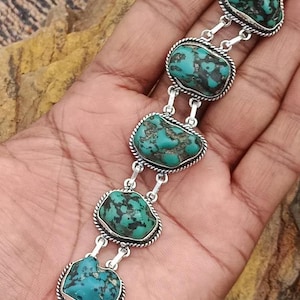 Natural Turquoise Gemstone 925 Sterling Silver Bracelet, Adjustable Bracelet, Handmade Bracelet, Gift For Her / Him for All Occasion
