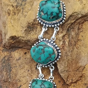 Natural Turquoise Gemstone 925 Sterling Silver Bracelet, Adjustable Bracelet, Handmade Bracelet, Gift For Her / Him for All Occasion