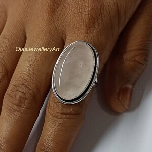 Natürlicher Rosenquarz Edelstein Ring / 925 Sterling Silber Ring / handgemachter Ring / Rosenquarz Cab Stein Silberring / Geburtstagsgeschenk für sie