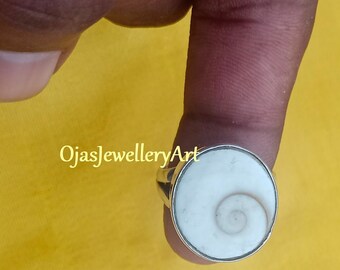Shiva Eye Shell Ring 925 Sterling Silver • Genuine Gemstone Statement Ring • Third Eye Chakra Protection Jewelry • Unique Ring for Her