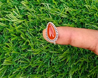 Natural  Carnelian Gemstone Ring/925 Sterling Silver Ring/Handmade Carnelian Silver Ring/ Boho Ring/Casual & Partywear Ring/Gift For Her
