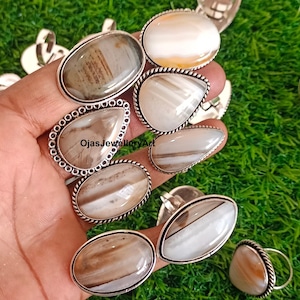 Botswana Achat Edelstein Ring, Silber überzogener Ring, handgemachter Ring, Edelstein Ring, lässiger Ring, Statement Ring, Geschenk für alle, (einzigartig)