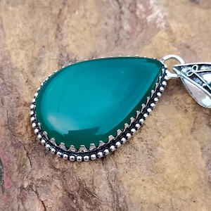 Handmade Green Onyx 925 Sterling Silver Pendant Mothers Day Gift