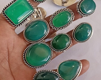 Green Onyx Gemstone Ring,925 Silver Plated Ring ,Handmade Ring , Large Size Ring ,Casual Ring ,Gift for all ,Personalised Ring (one of kind)