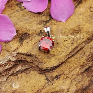 Raw Red Zircon 925 Sterling Silver Necklace Pendant, Birthstone Pendant,  GemStone Jewelry, Red Pendant, Healing Gemstone, Gifts For Her