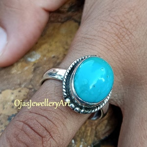 Blauw turkoois ring/925 massief sterlingzilveren ring/Verjaardagscadeau/Blauwe edelsteenring/Kerstdagcadeau/Handgemaakte ring/Turkoois zilveren ring