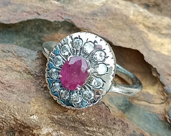 925 Sterling Silver , Natural Ruby Ring , Zircon ring , Engagement Gift Ring , Anniversary Gift Ring , Wedding Gift Ring , Gift For Her ,