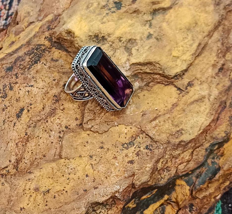 Silver Ring Purple Stones - Etsy