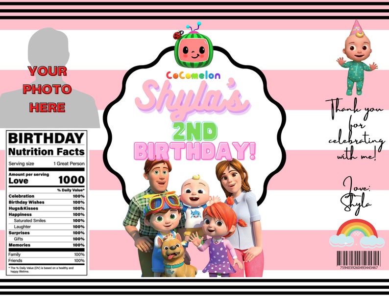 Candy Bag CocoMelon Theme Custom Chip Bags Party Bags Personalized Party Favour Chip Bags - DIGITAL FILE