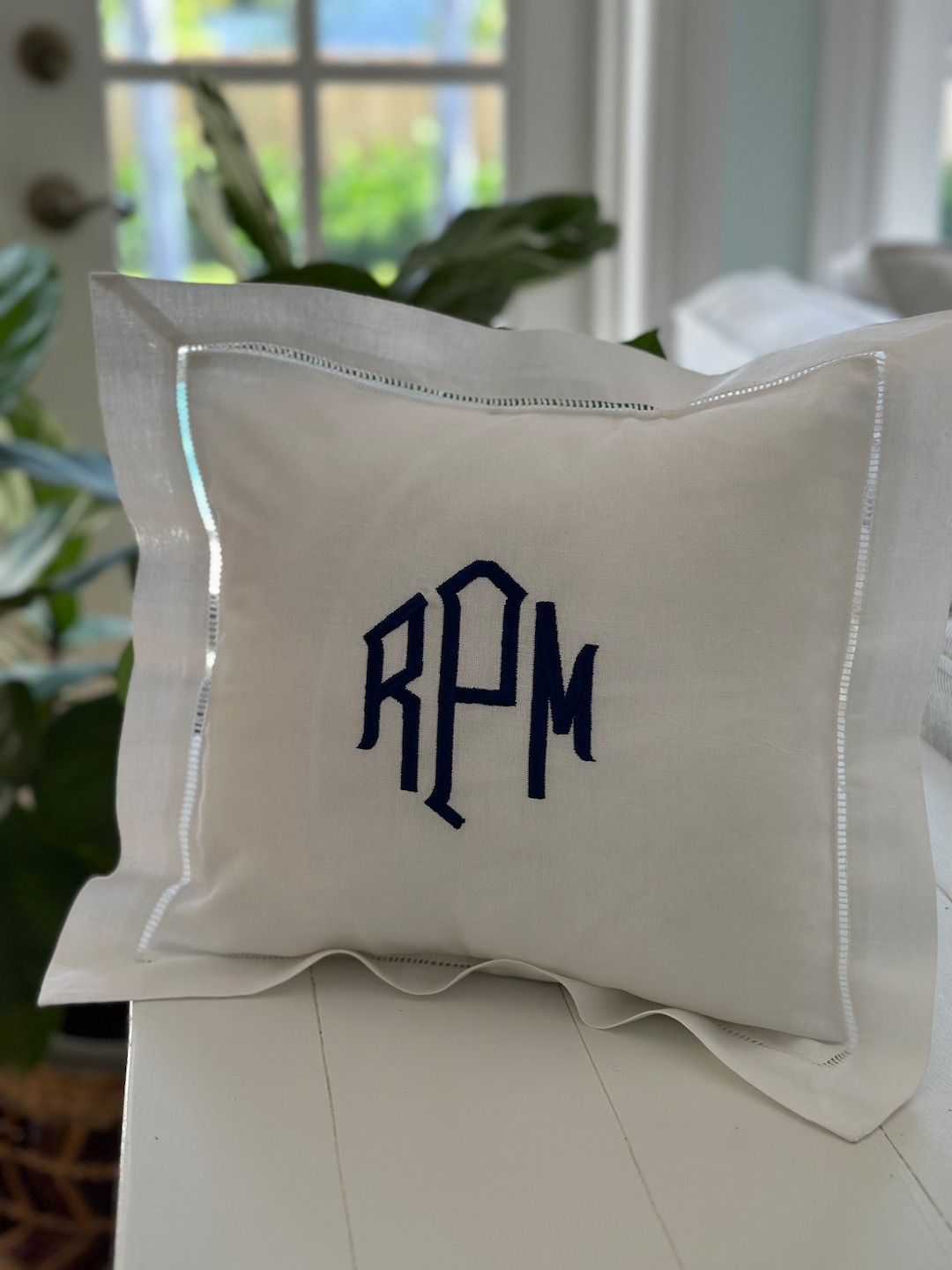 Monogrammed Linen Pillow Etsy