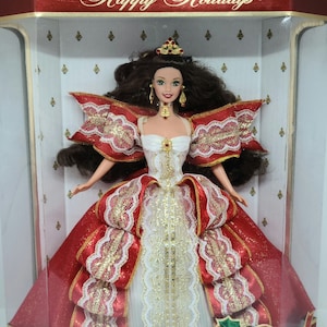 Vintage Barbie Doll, Happy Holidays Barbie, Special Edition Doll, 10th Anniversary, Hallmark Collectible, Mattel, New in Box, 1997, 1990s