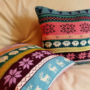 Handgebreide kussensloop met patchwork - boho-huisdecoratie, 16 x 16"