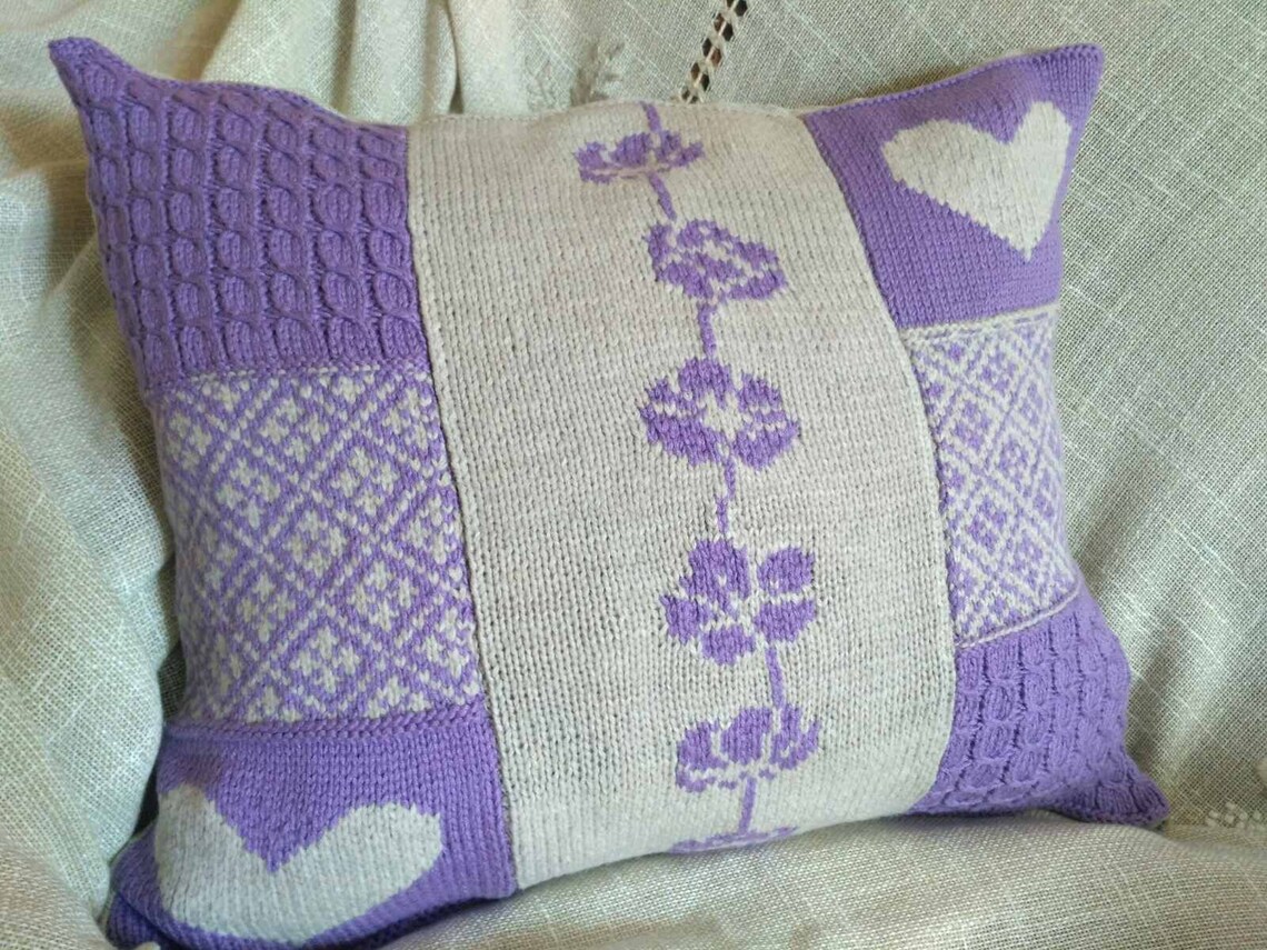 Hand Knit Pillow Patchwork Pillow Decorative Knit Pillow Etsy UK