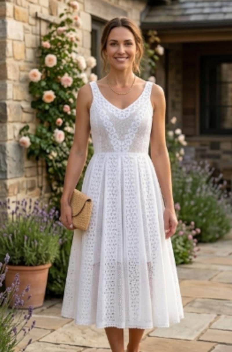 white lace and crochet dress Cancun Crochet White Dress M / White