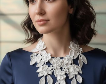 Irish Lace Crochet Collar Necklace | Handmade Floral Lace Statement Collar | White Cotton Bridal Neckpiece | Elegant Romantic Accessory