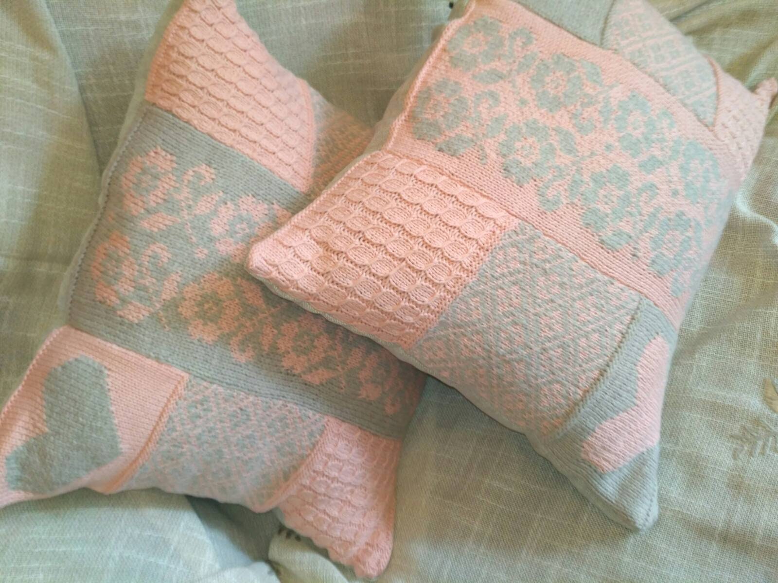 Hand Knit Pillow Patchwork Pillow Decorative Knit Pillow Etsy UK