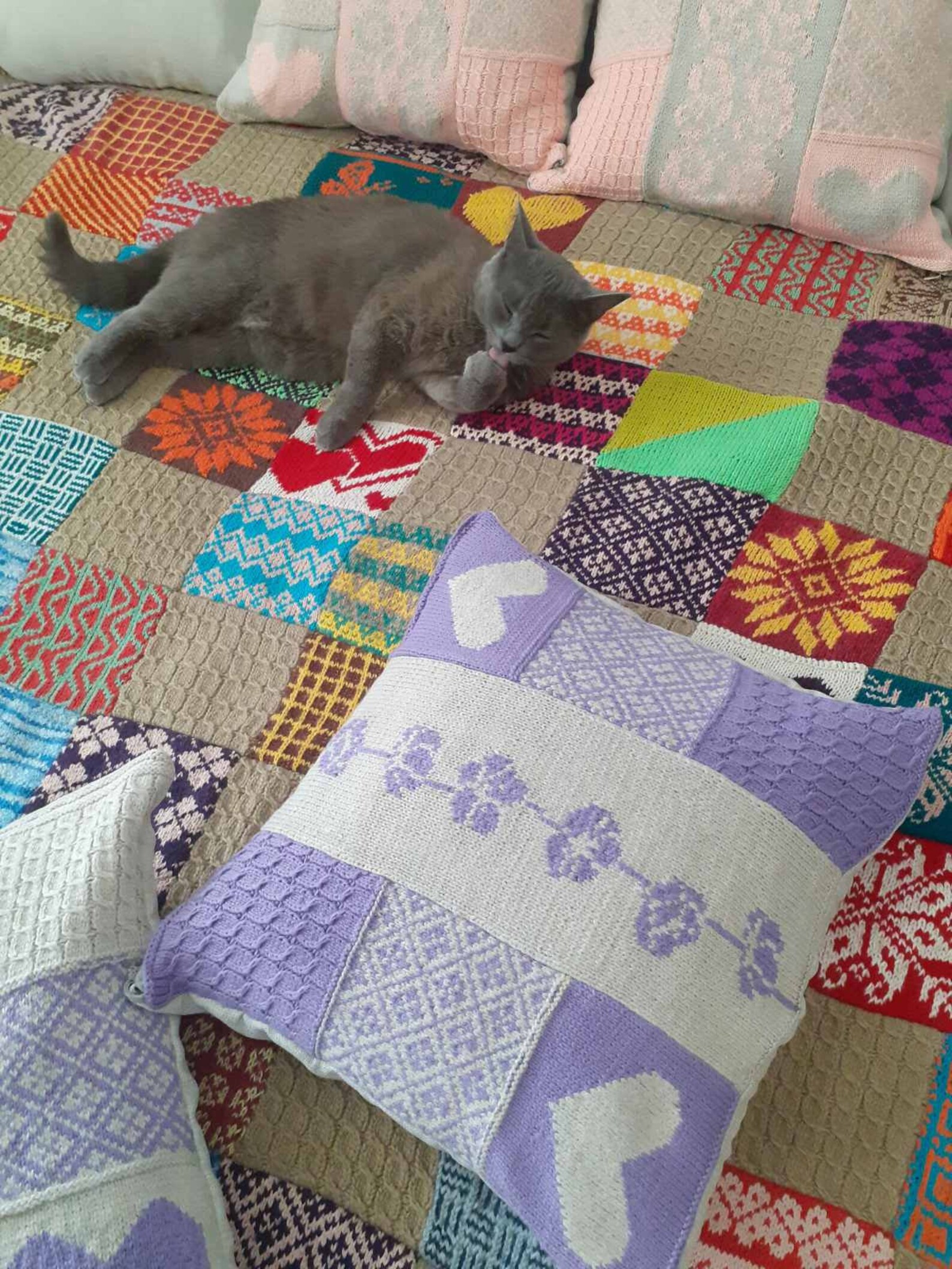 Hand Knit Pillow Patchwork Pillow Decorative Knit Pillow Etsy UK