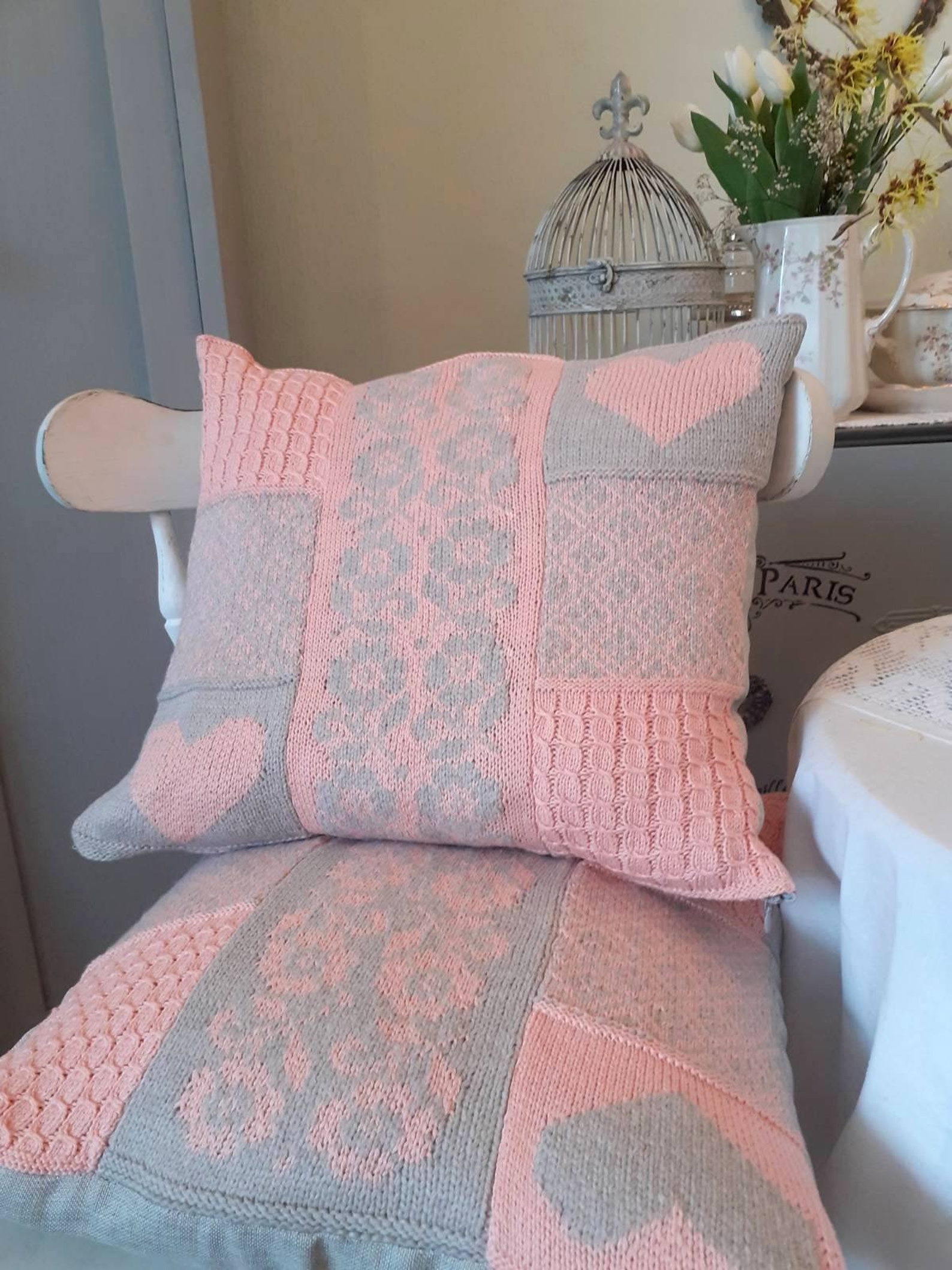 Hand Knit Pillow Patchwork Pillow Decorative Knit Pillow Etsy UK