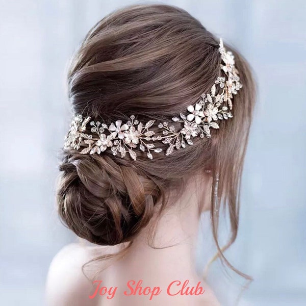 Wedding Headband, Wedding Hair Vine, Wedding Headpiece, Bridal Hair Crown, Flower Wedding Headpiece, Hair Wreath, Crystal, Diamonds, Silver