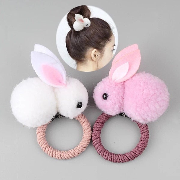 Bunny Ear Hair Tie, Easter Hair Clip for Girls, Bunny Headband, Animal Ear Hairband, Rabbit Ear, Cute Kids Bunny Costume Cosplay, White Pink