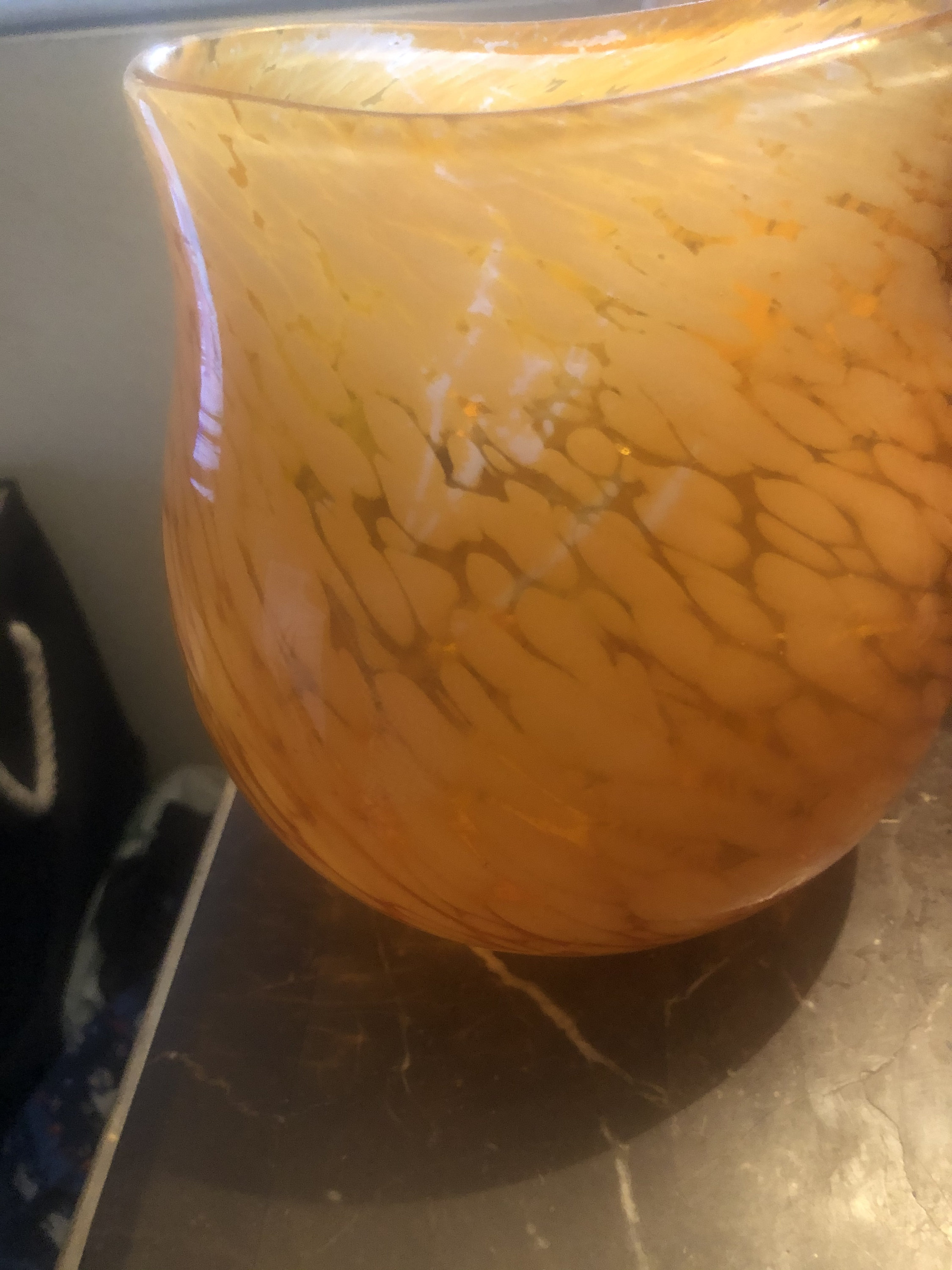 Orange Speckled Hand Blown Glass Vase Etsy