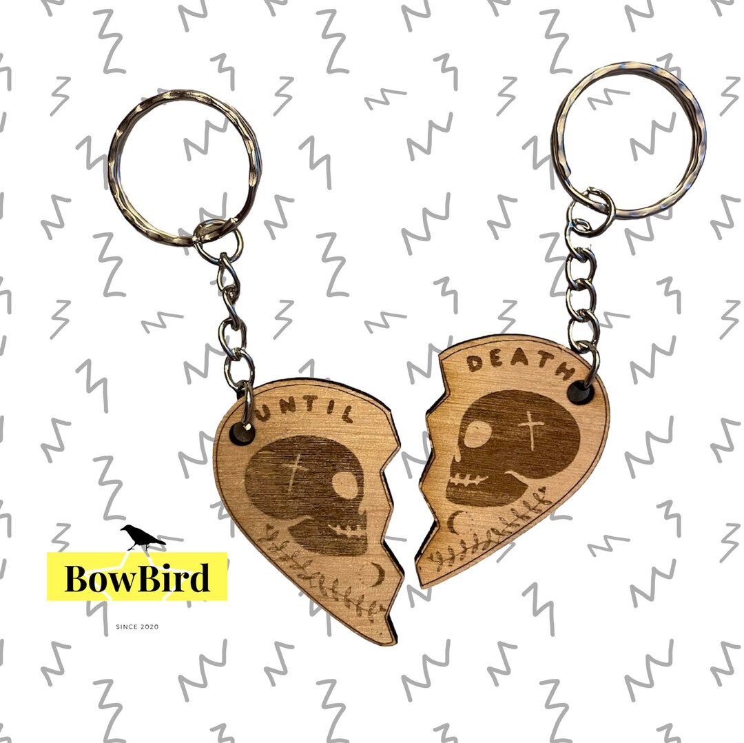 Until Death Keyrings, Until Death, Keyring, Wooden Keyring, Skull Keyring, Alternative Couple