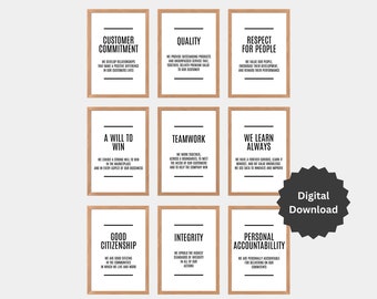 Impressões de arte com valores essenciais da empresa: inspiração para trabalho em equipe (download digital)