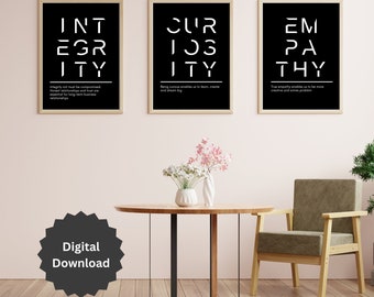 Office Wall Art Prints: Integrity, Curiosity, Empathy (Digital Download)