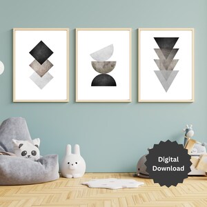 3 Piece Wall Art, Geometric Wall Art Prints, Nordic Wall Decor, Scandinavian Wall Art, Set of 3, Extra Large Wall Art, 3 Piece Wall Decor