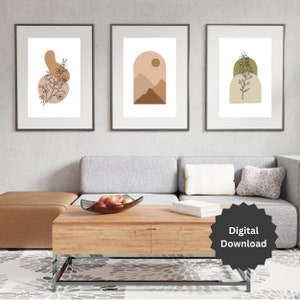 3 Piece Wall Art, Boho Landscape Abstract Wall Art Prints, Nordic Wall Decor, Scandinavian Wall Art, Set of 3, Extra Large Wall Art
