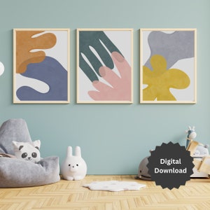 3 Piece Wall Art, Boho Landscape Abstract Wall Art Prints, Mid Century Wall Decor, Scandinavian Wall Art, Set of 3, Extra Large Wall Art