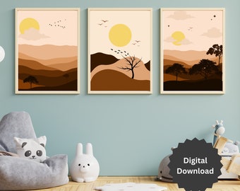 Nature Wall Art Prints: Nordic Mid Century Modern Set of 3 (Digital Download)