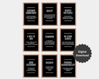 Impressões de arte com valores essenciais da empresa: inspiração para trabalho em equipe (download digital)