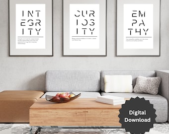 Office Wall Art Prints: Integrity, Curiosity, Empathy (Digital Download)