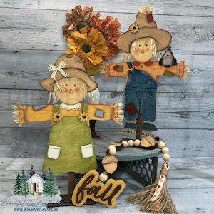 Hand-Painted Fall Shelf Sitter Decor - Adorable Autumn Scarecrow Accent - Rustic Home Decoration - Thanksgiving Table Decor