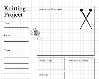 Knitting Project Planner, Knitting Monthly Planner, Knitter's Daily Journal Prompts and a Grid for Your Own Designs