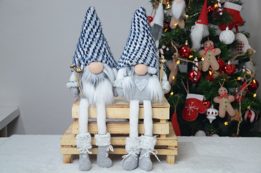 Winter Gnomes With Skis, Scandinavian Shelf Sitter Nisse - Etsy