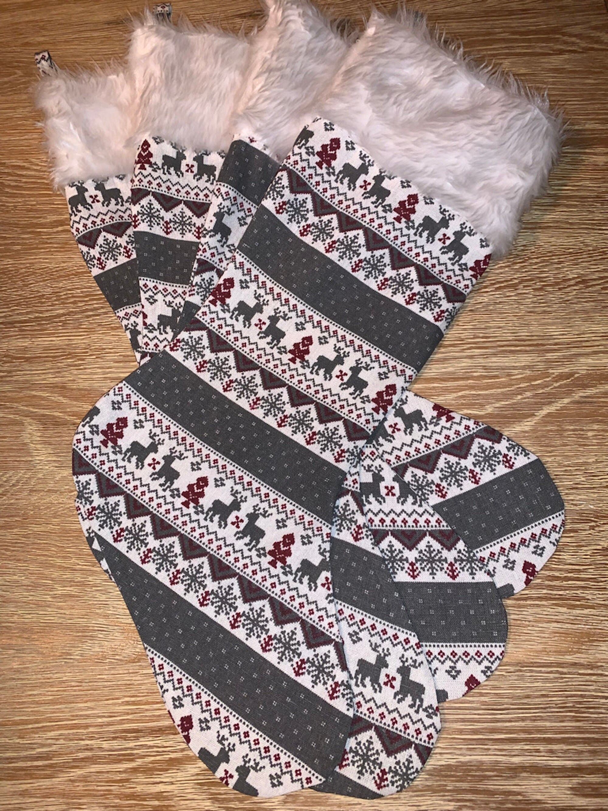 Bas de Cheminee Supendu Double Fourrure Noel - Bas Cheminée Doublés Noël