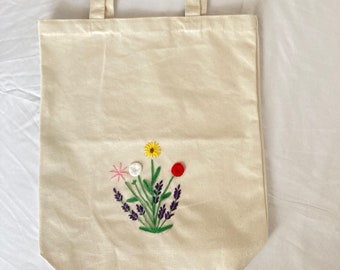 Hand embroidered tote bag ,market bag, shopping bag, school bag