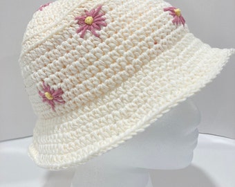 Handmade Crochet Bucket Hat: Cotton Flower Sun Hat
