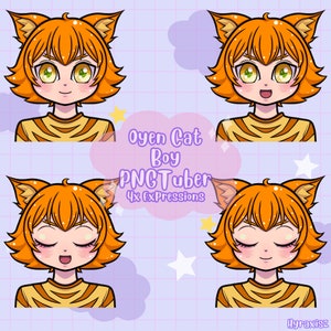 PNGTuber: Oyen Cat Boy - 4x Expressions for OBS Streamlabs Twitch Youtube Discord Tiktok Streamer (Chibi, Cute, Orange, Stripe)