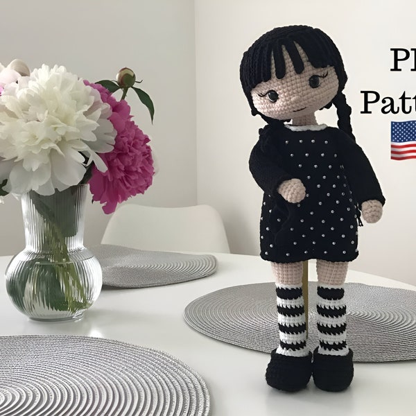 CROCHET PATTERN Wendy doll in black dress Amigurumi toys pattern English