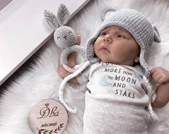 Crochet Baby Rattle Rabbit Personalized cotton newborn rettle Custom bunny rattle Gift for newborn baby